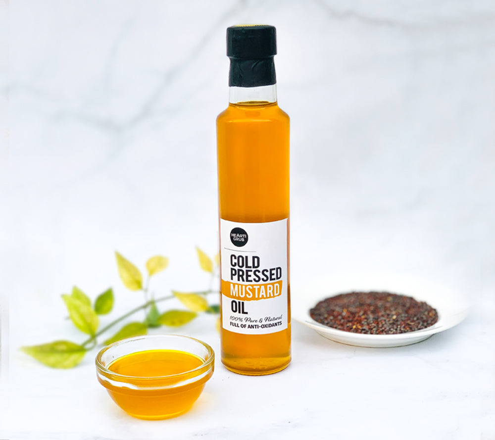 COLD PRESSED OIL. DUBAI. MADE IN UAE. HEARTIGRUB. MUSTARD. HEART HEATHY.