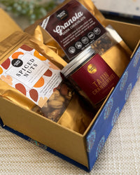 Teacher's Appreciation Gift Hamper. Delivery throughout Dubai, AbuDhabi, Sharjah, UAE. Gift box with granola, spiced nuts, tajin cranberries. HeartiGrub