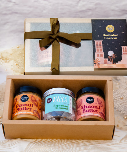 Ramadan Gourmet Delivery throughout UAE. Nut Butters.Ramadan Gourmet Gifts. Gift Hampers and baskets. Corporate Gifting. Vegan. GF. Keto. Delivery throughout UAE. HeartiGrub