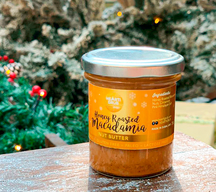 Honey Roasted Macadamia Nut Butter by Heartigrub, Dubai, UAE. Qty. Christmas Gift. Hamper. Corporate Gift. UAE. Gift Delivery in UAE